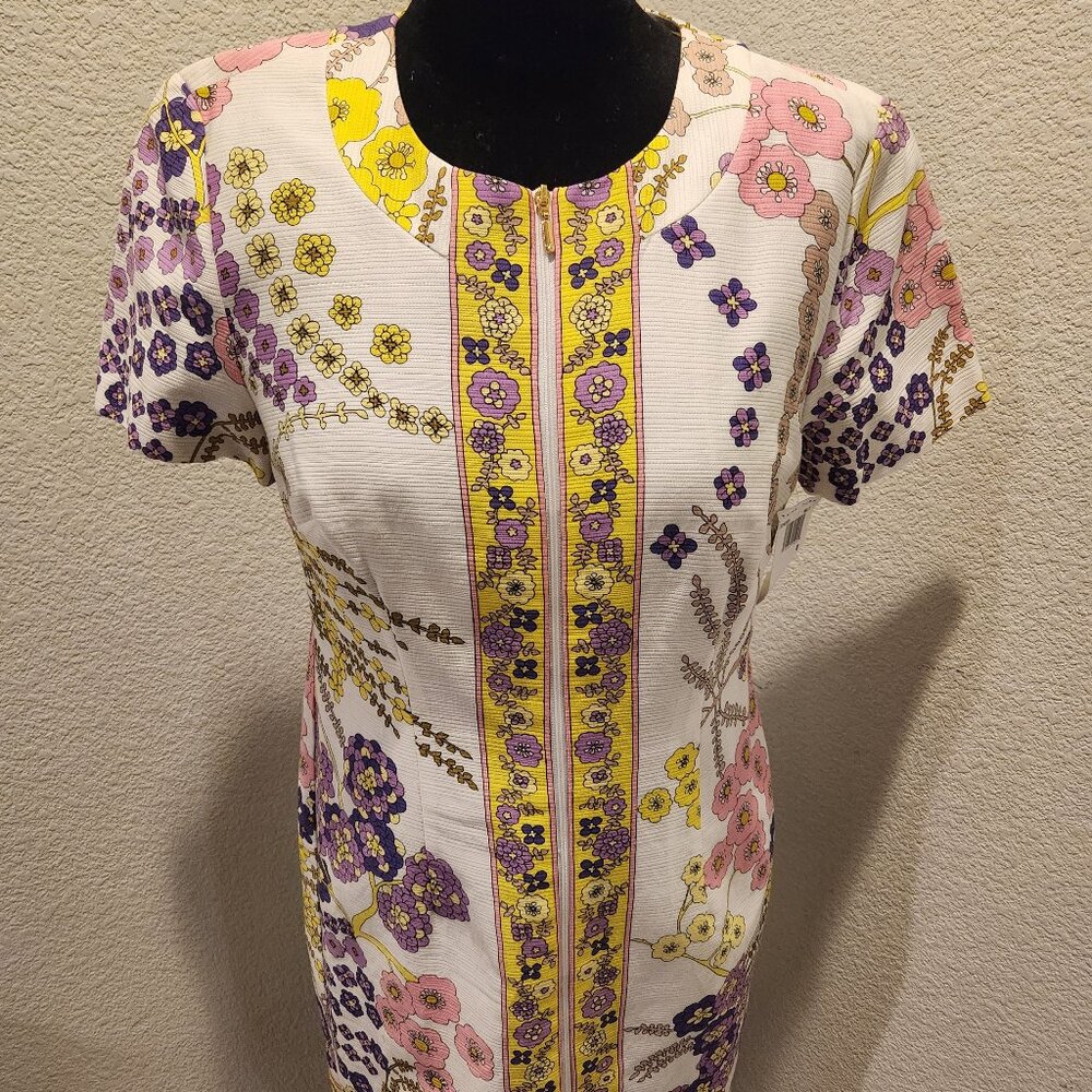 Trina Turk white floral front zip up dress